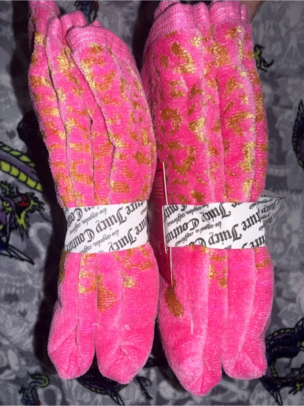 Juicy Couture Hot Pink Towels with Gold Accents